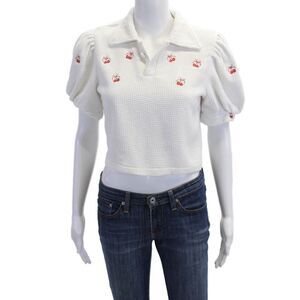 Cecile Women Cropped Polo Short Sleeve Collared White Size M